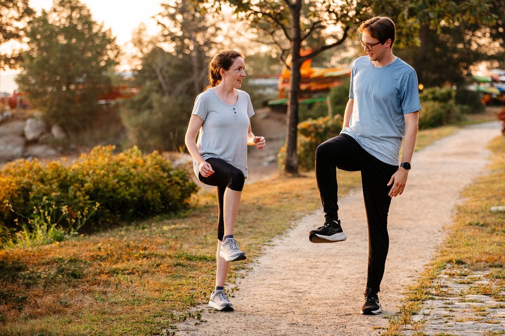 Dr. Aisling Cuffe teaching running drills at the Eastern Prom in Portland, Maine.