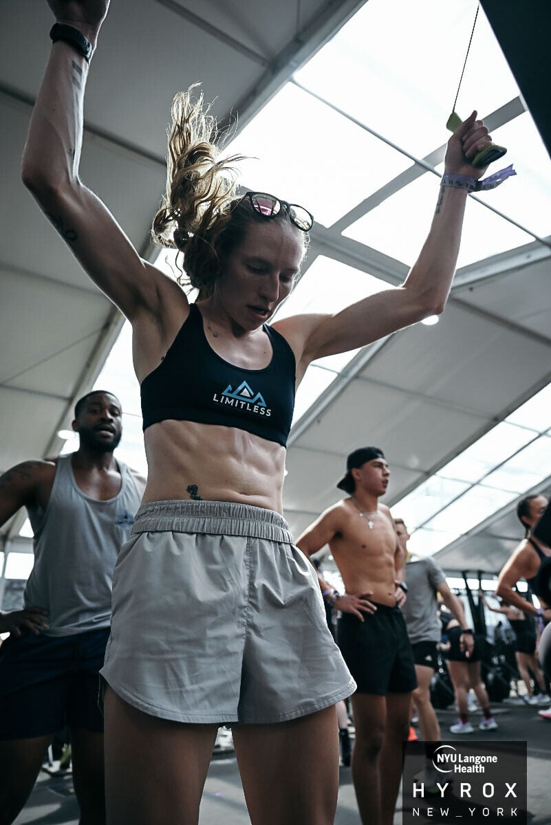 Brenna on the ski erg at Hyrox New York.