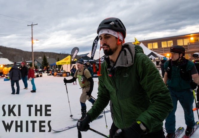 A backcountry skier going uphill at Black Mountain of Maine at the Last Skier Standing event by Ski the Whites.