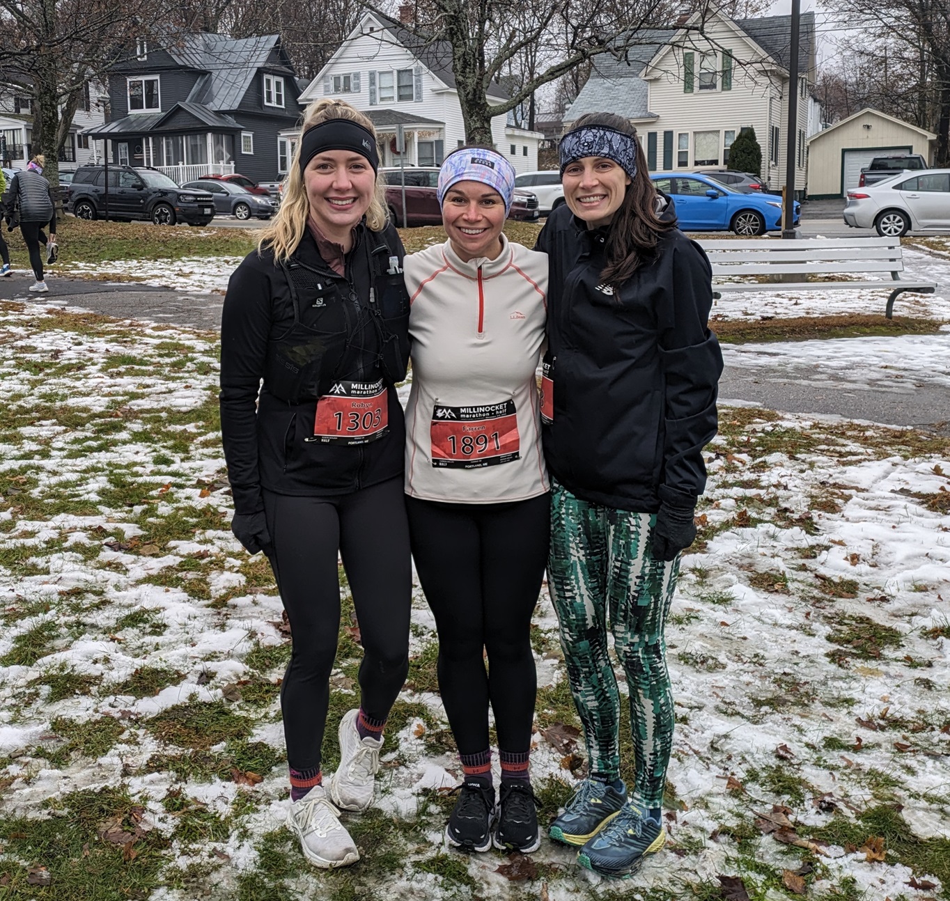 Dr. Ashten, Dr. Robyn, and Farren about to start the Millinocket Marathon.